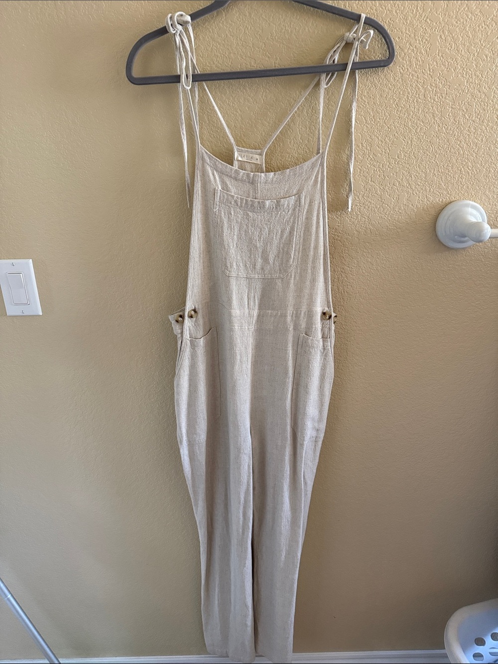 ILLA ILLA Natural Beige Linen Tie-Strap Jumpsuit